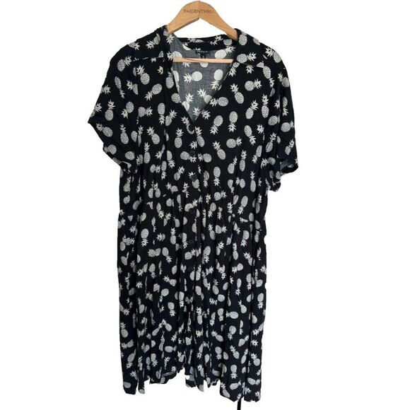 Torrid Black Challis Shirt Pineapple Pockets Mini Dress Women’s 3X - Picture 1 of 4